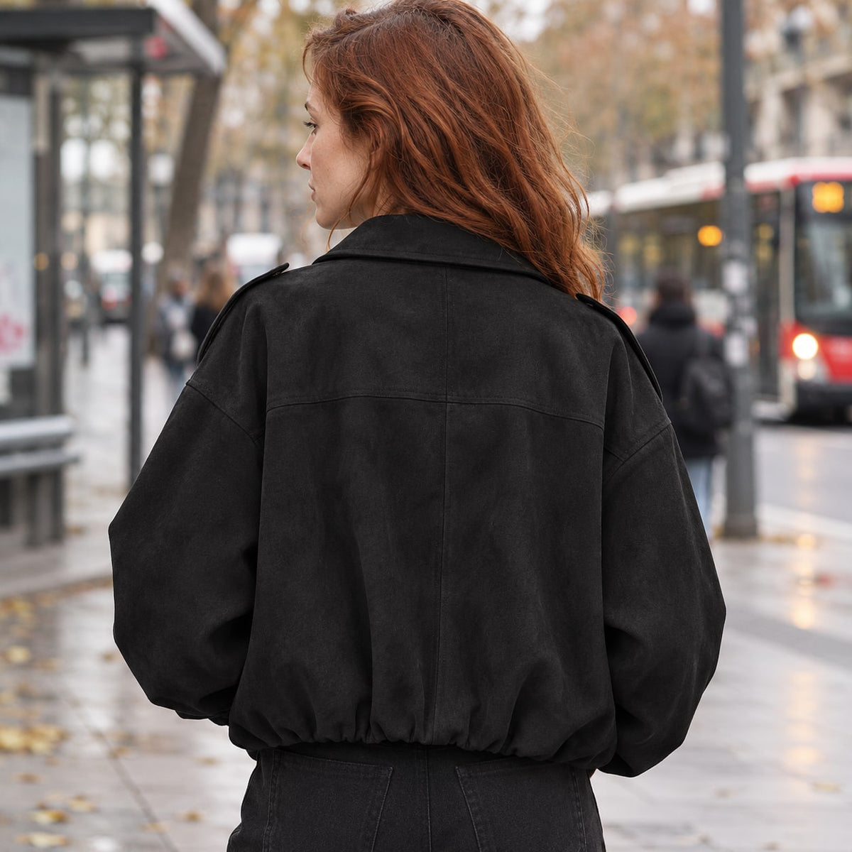 Chaqueta Bomber de Ante Sintético para Mujer | Oversize con Cuello Solapa