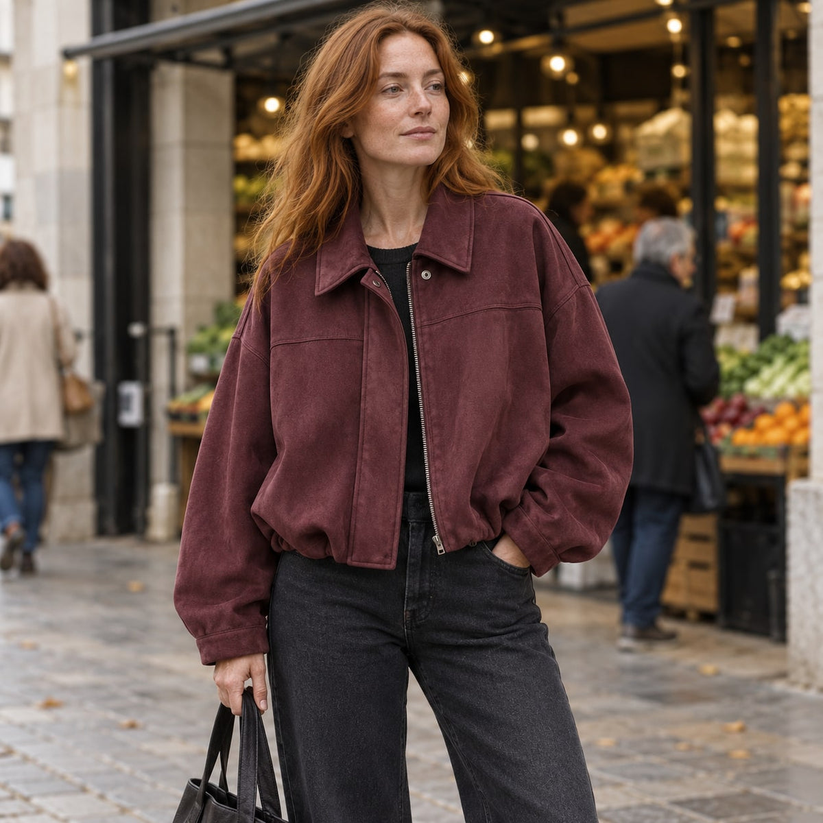 Chaqueta Bomber de Ante Sintético para Mujer | Oversize con Cuello Solapa