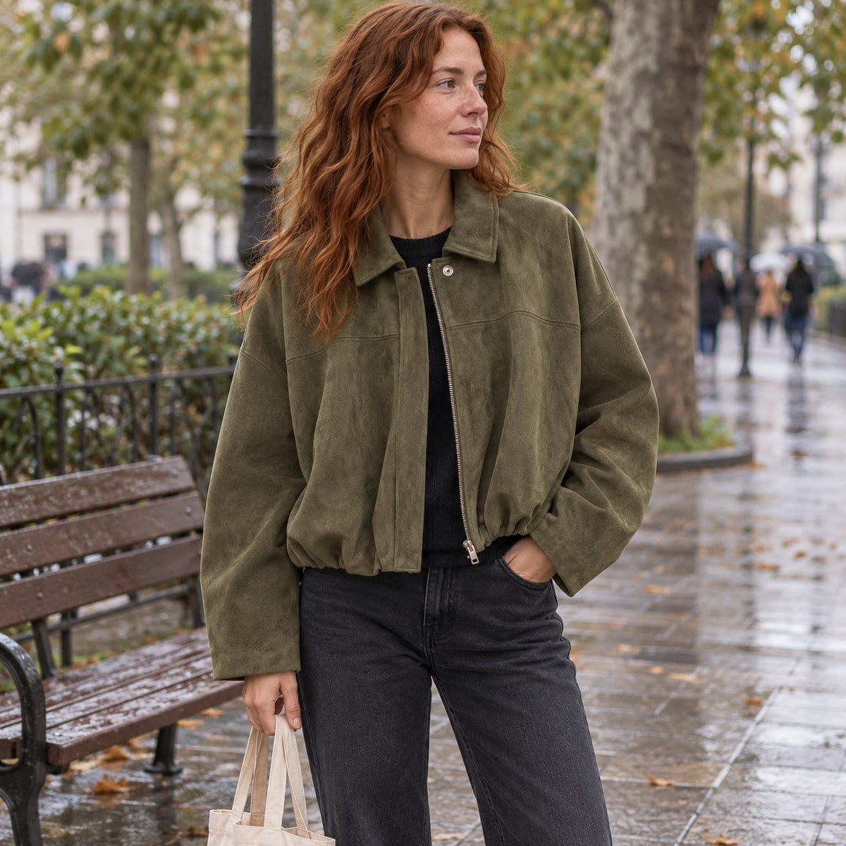 Chaqueta Bomber de Ante Sintético para Mujer | Oversize con Cuello Solapa