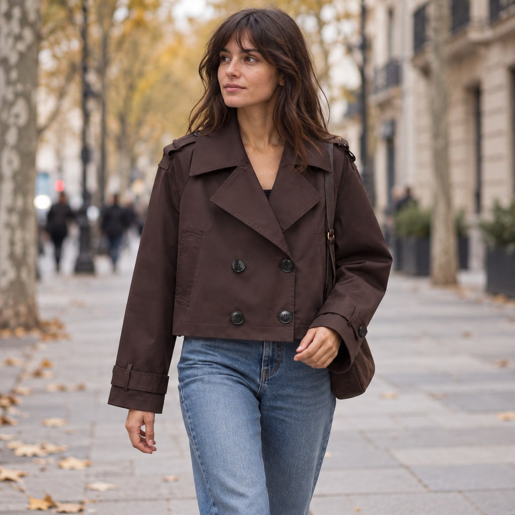 Trench Corto Cruzado para Mujer | Chaquetón Oversize de Manga Larga