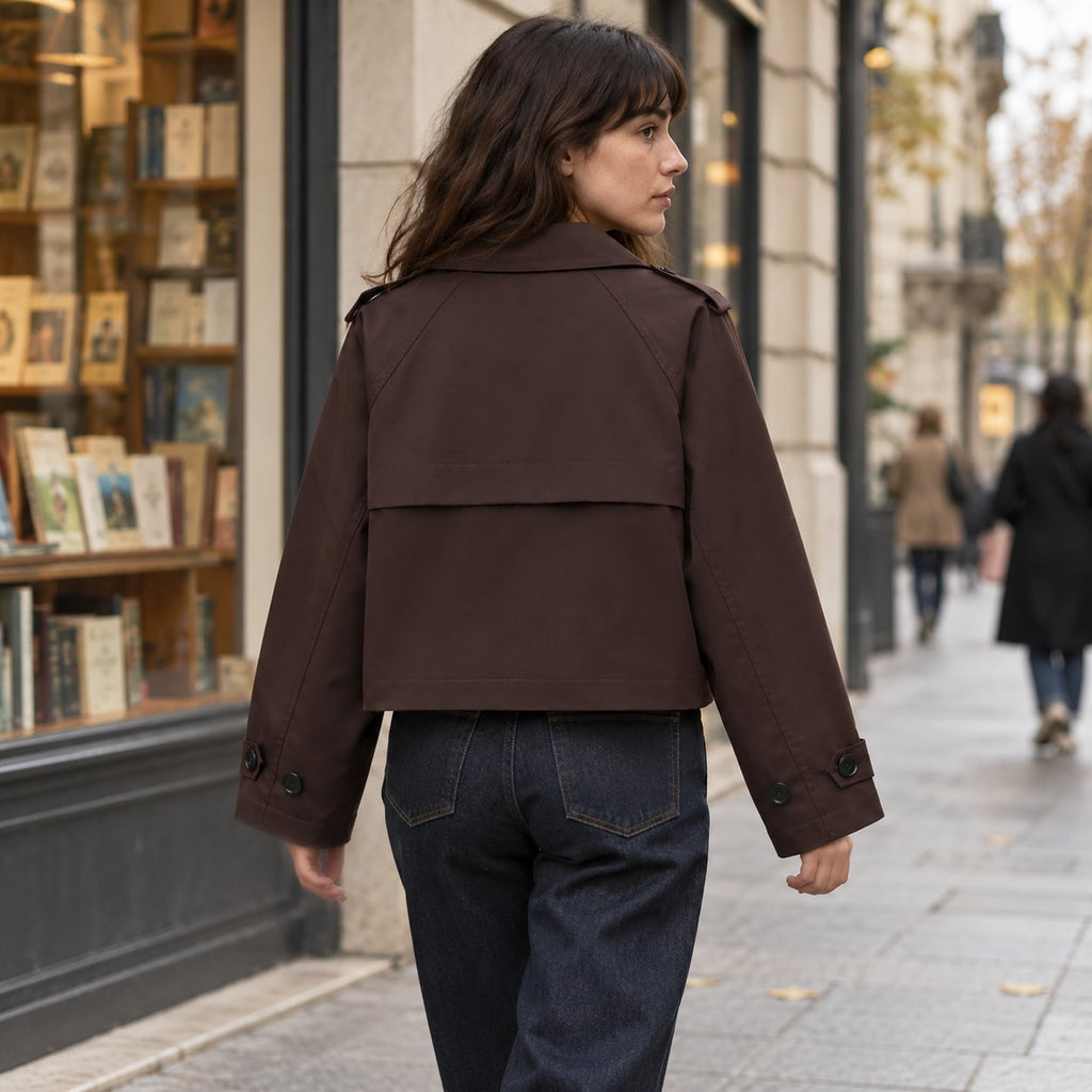Trench Corto Cruzado para Mujer | Chaquetón Oversize de Manga Larga
