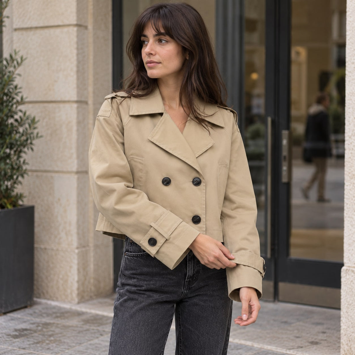 Trench Corto Cruzado para Mujer | Chaquetón Oversize de Manga Larga