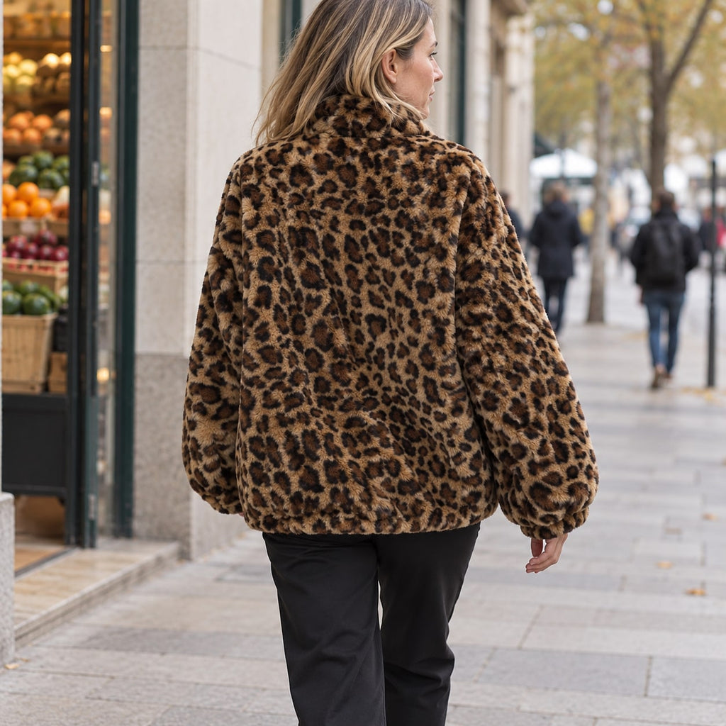 Abrigo de Pelo Sintético Estampado Leopardo para Mujer | Chaquetón Ancho de Invierno