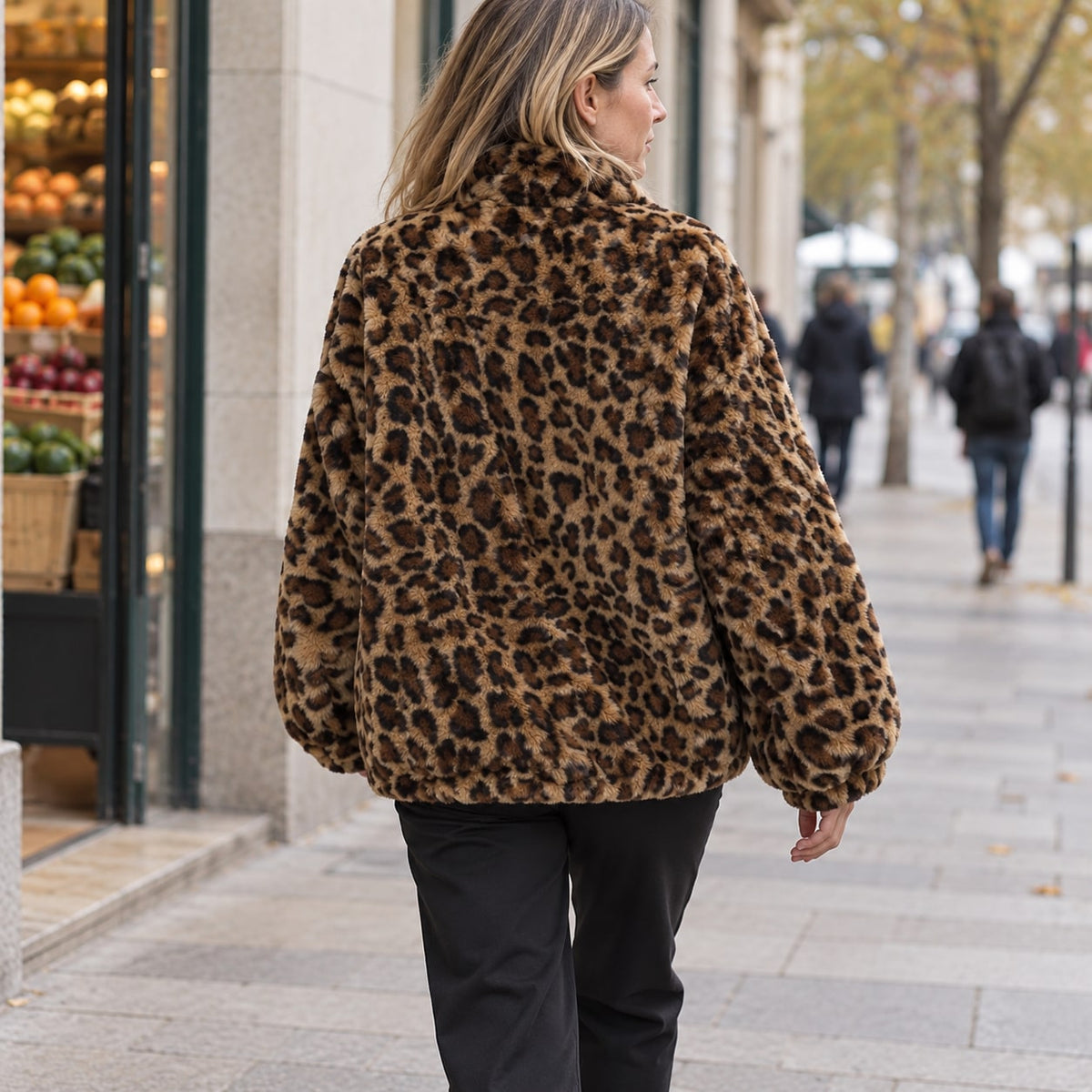 Abrigo de Pelo Sintético Estampado Leopardo para Mujer | Chaquetón Ancho de Invierno