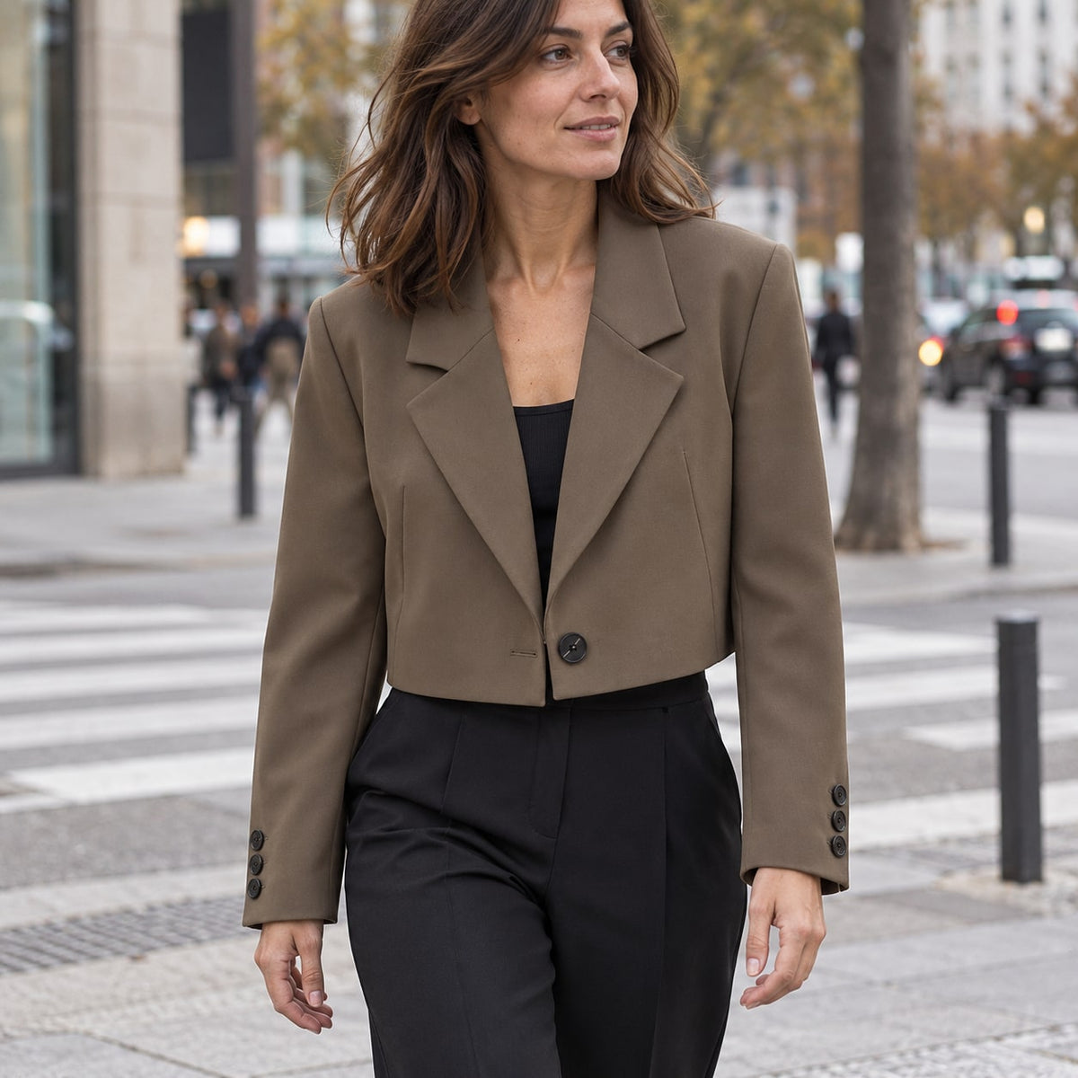 Blazer Corto de Solapa para Mujer | Chaqueta de Traje Crop con un Botón