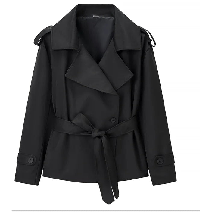 Trench Corto Cruzado para Mujer | Chaquetón de Hombros Anchos con Cordón
