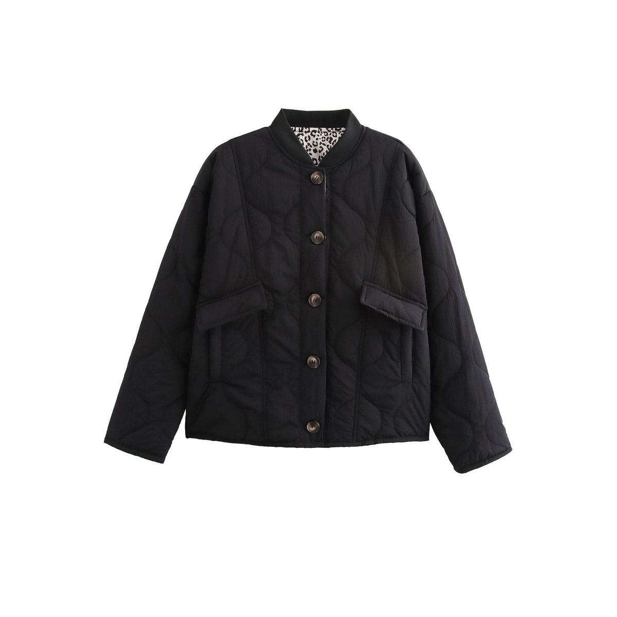 Chaqueta Acolchada Corta para Mujer | Guateada con Botones y Forro de Leopardo