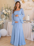 Vestido Premamá Maxi Elegante con Volantes y Manga Acampanada