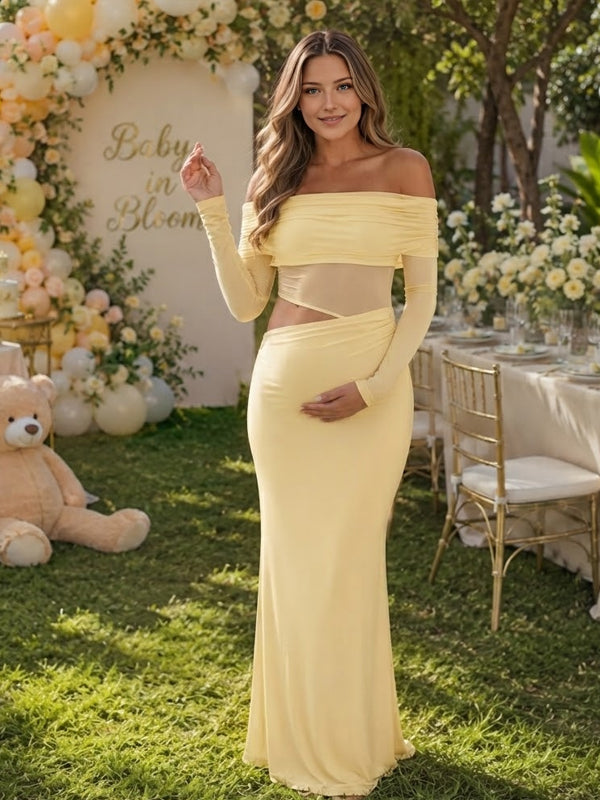 Vestido Premamá Maxi para Baby Shower con Hombros Descubiertos y Transparencias
