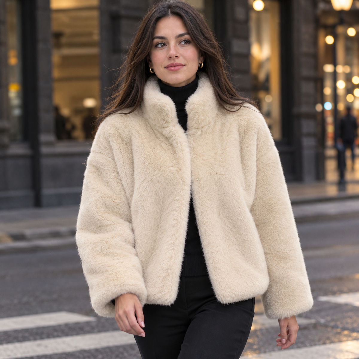 Abrigo de Pelo Corto para Mujer | Chaqueta de Pelo Sintético Efecto Visón