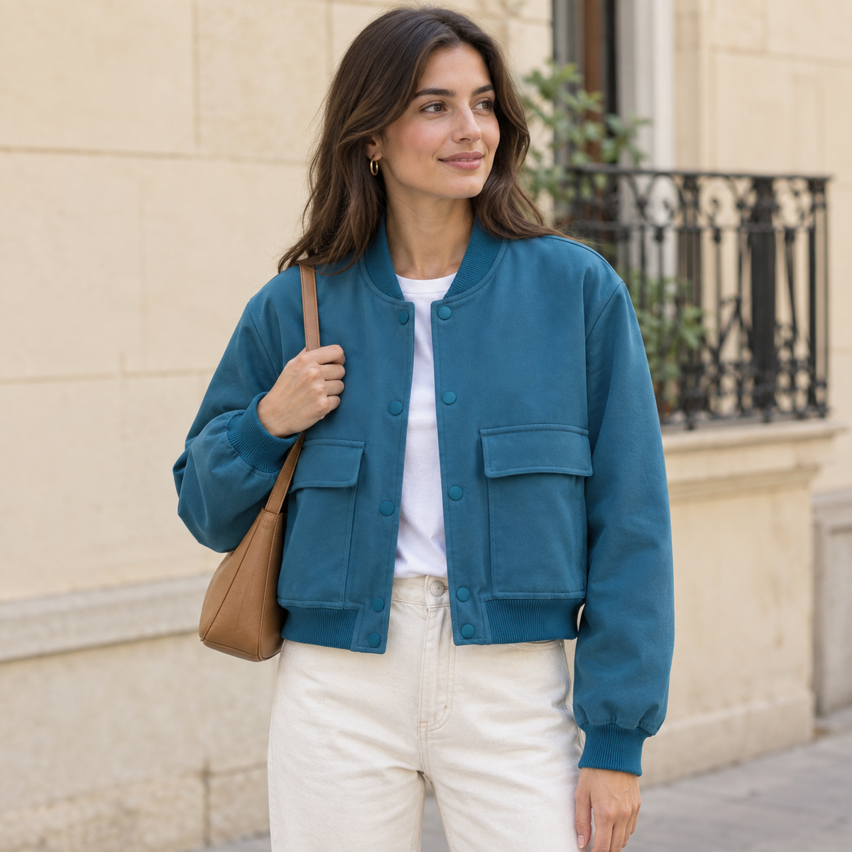 Chaqueta Bomber para Mujer | Cazadora Corta con Bolsillos de Solapa