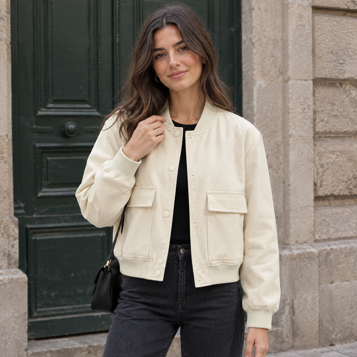 Chaqueta Bomber para Mujer | Cazadora Corta con Bolsillos de Solapa
