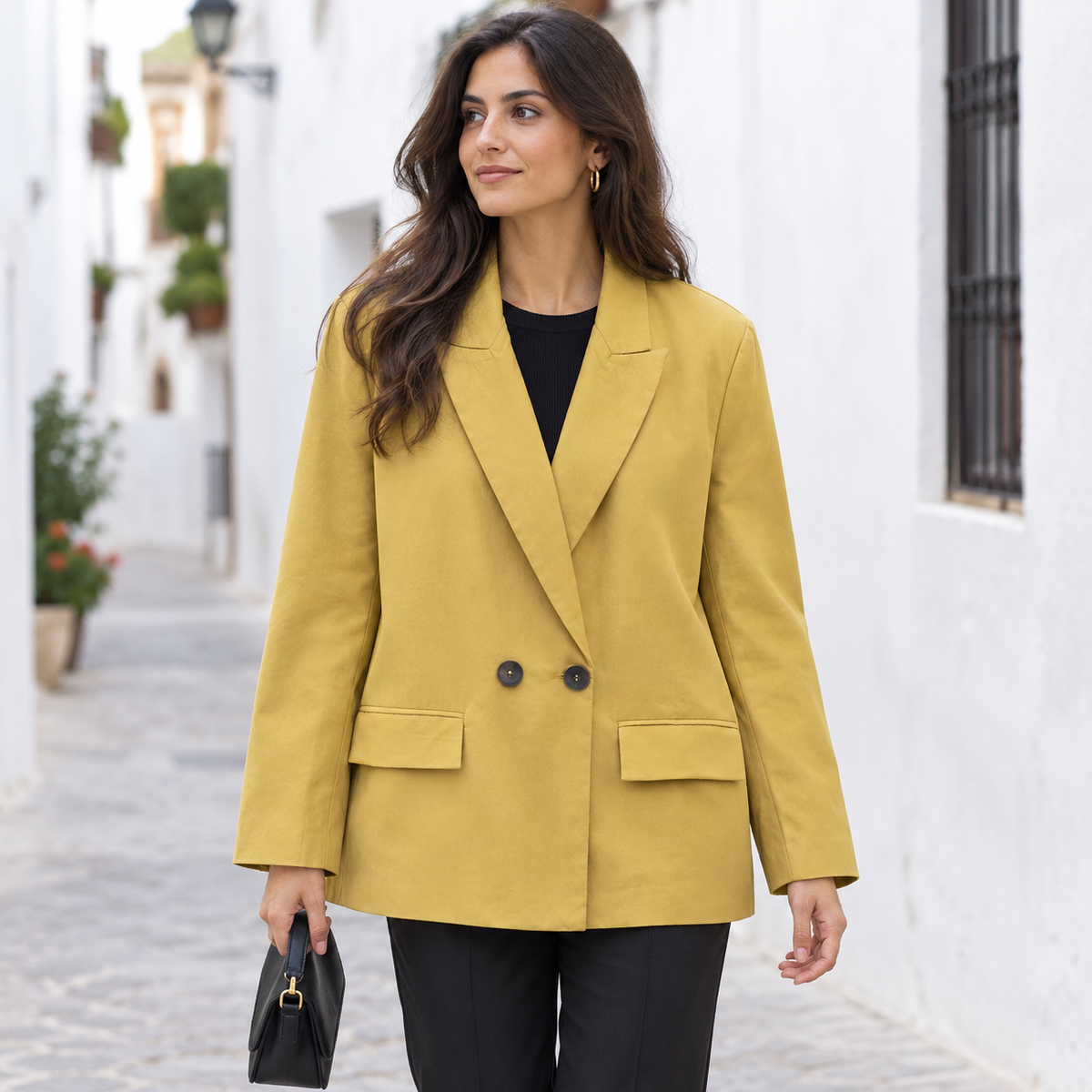 Blazer Cruzado Oversize para Mujer | Americana Holgada con Bolsillos de Tapeta