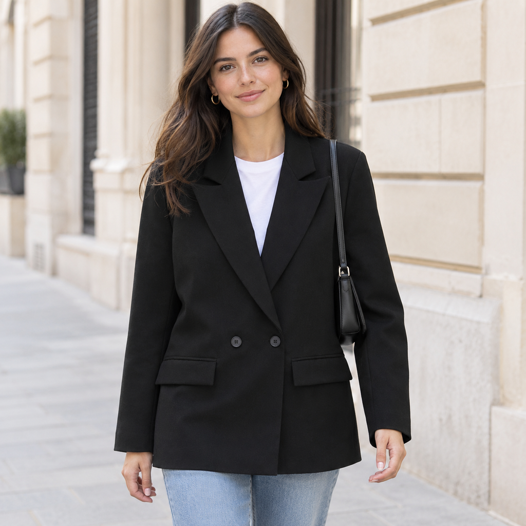 Blazer Cruzado Oversize para Mujer | Americana Holgada con Bolsillos de Tapeta