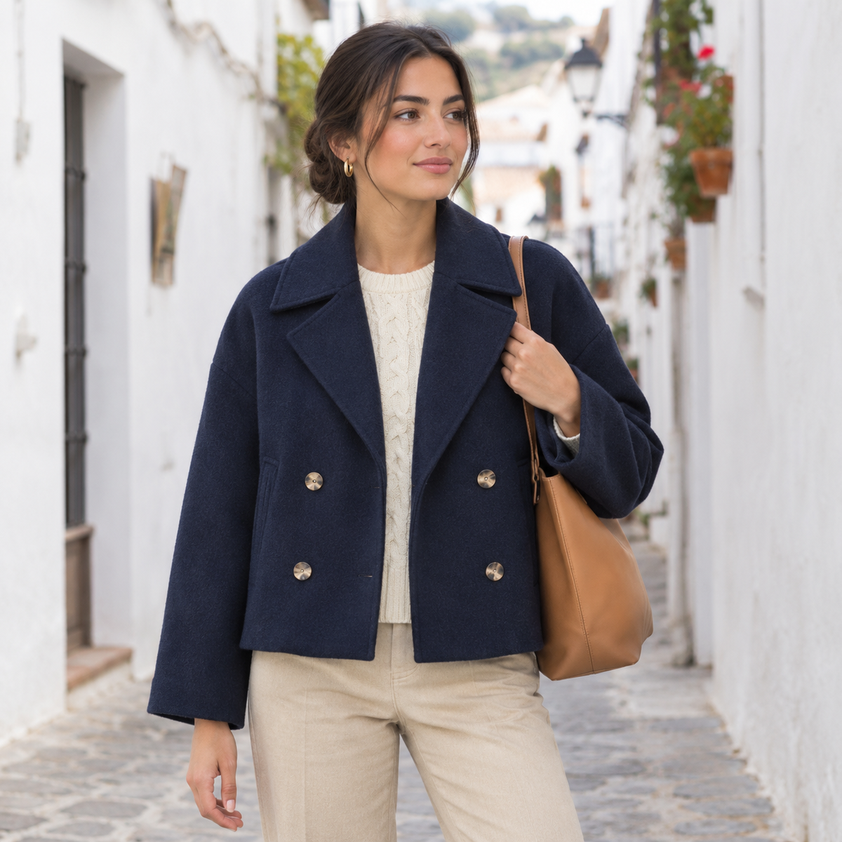 Abrigo Corto Cruzado para Mujer | Chaquetón Efecto Paño con Solapa Ancha
