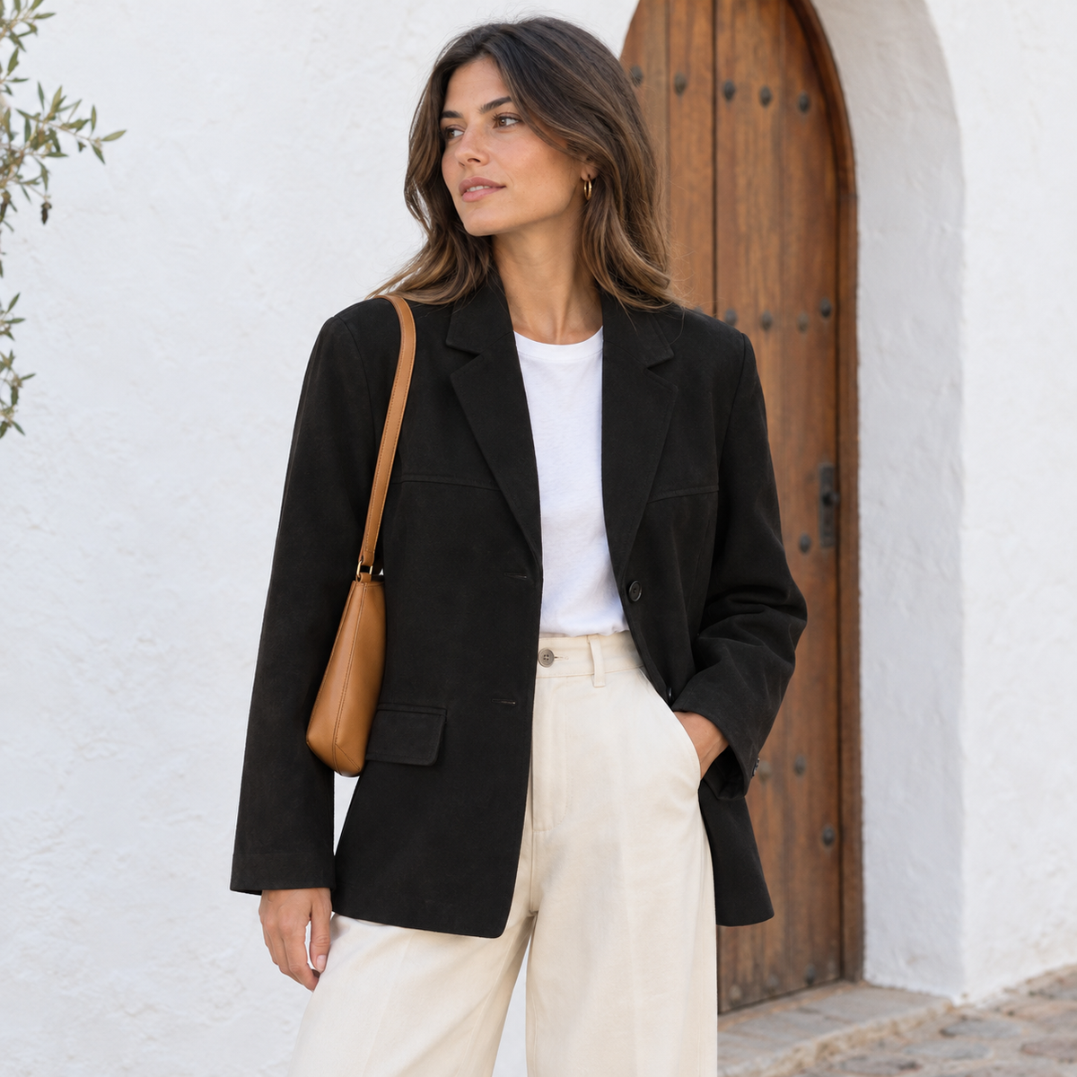 Blazer Efecto Ante para Mujer | Americana de Antelina con Bolsillos de Solapa