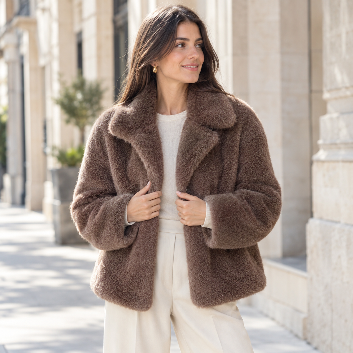 Abrigo de Pelo Corto para Mujer | Chaqueta de Pelo Sintético Efecto Visón