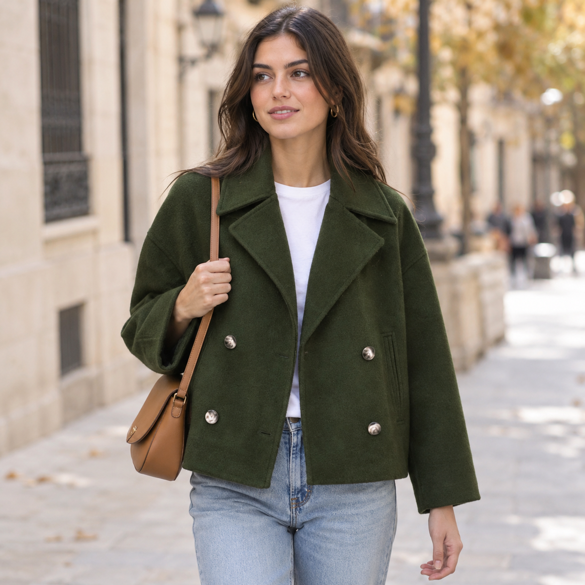 Abrigo Corto Cruzado para Mujer | Chaquetón Efecto Paño con Solapa Ancha