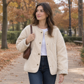 Chaqueta Acolchada para Mujer | Cazadora Guateada Beige con Forro Estampado