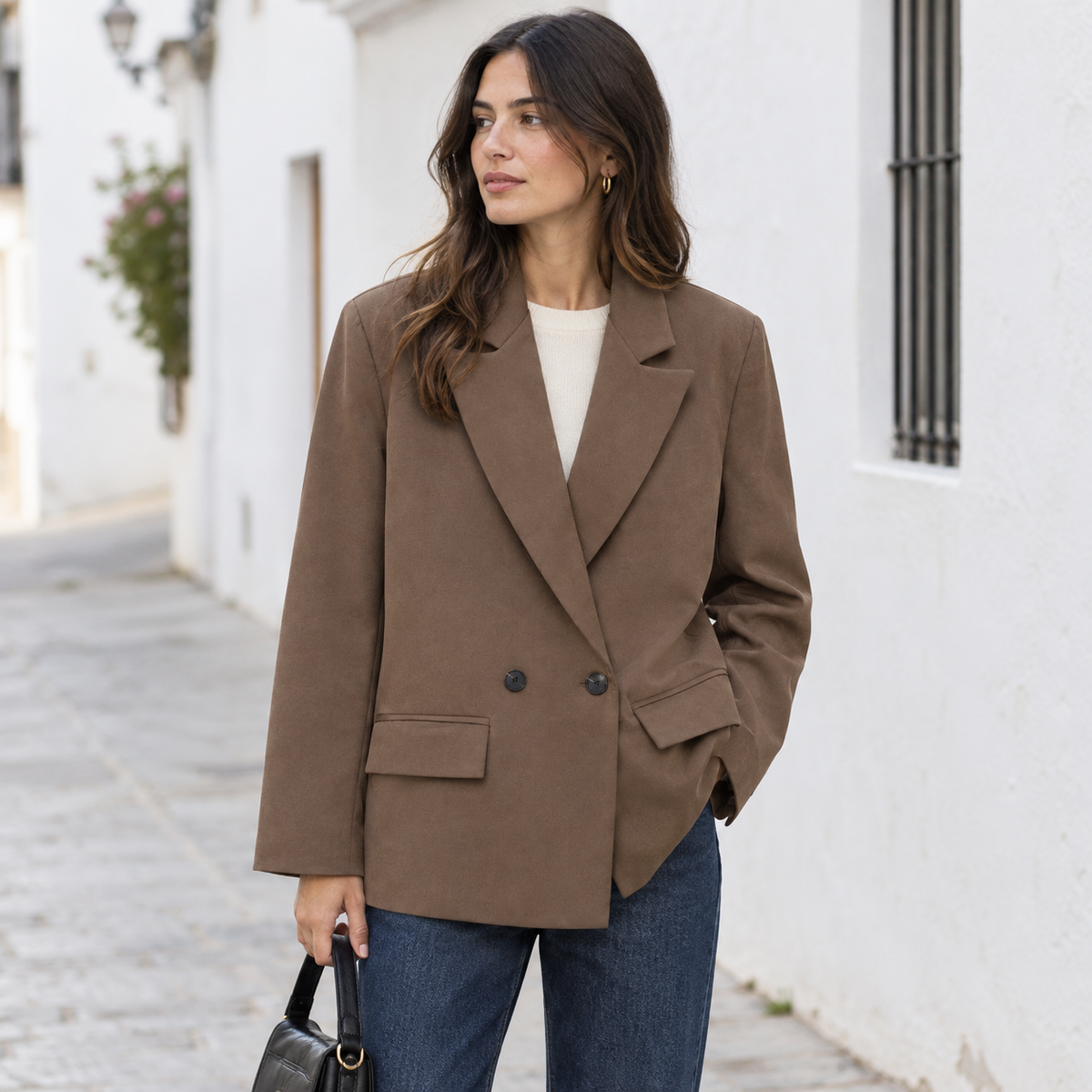 Blazer Cruzado Oversize para Mujer | Americana Holgada con Bolsillos de Tapeta
