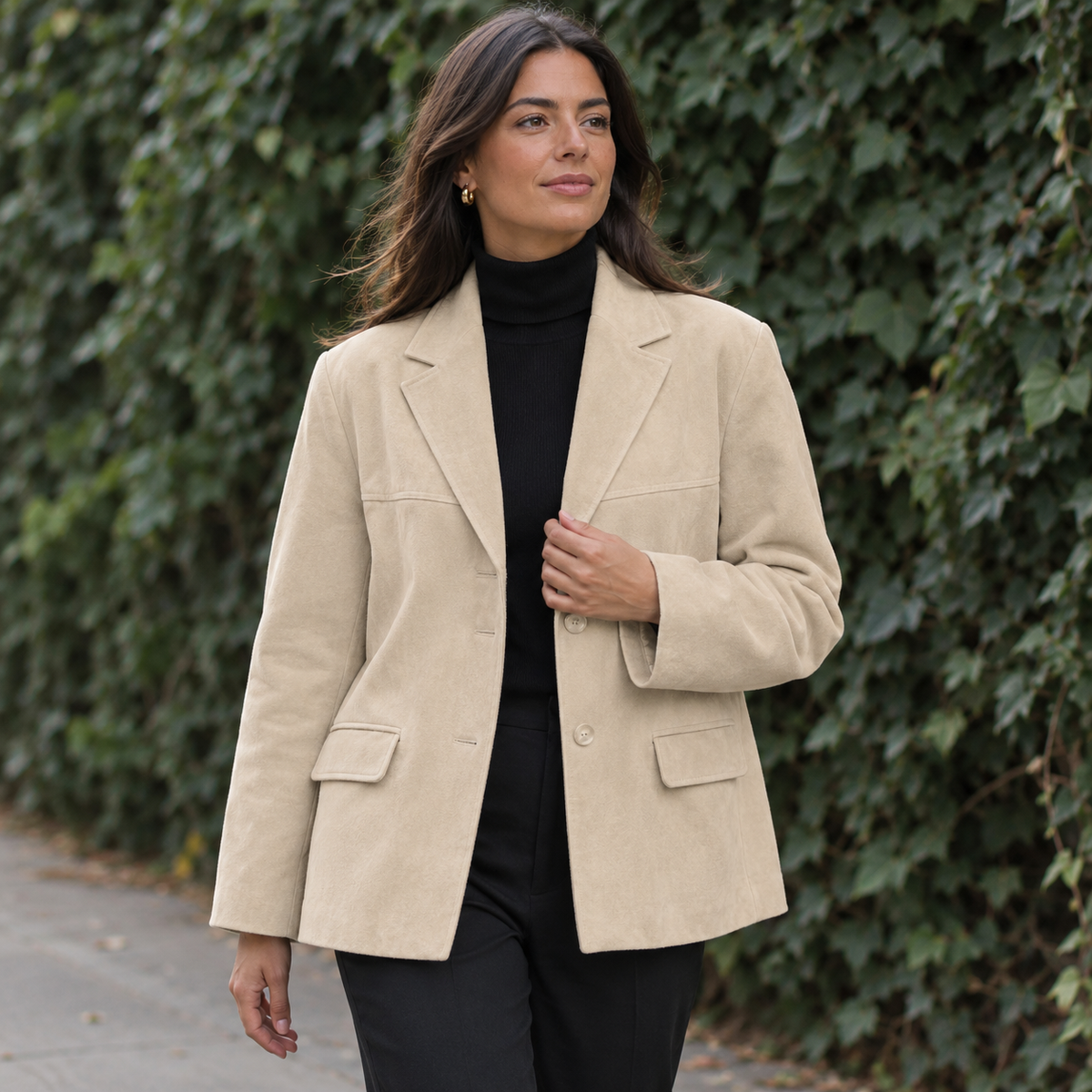 Blazer Efecto Ante para Mujer | Americana de Antelina con Bolsillos de Solapa