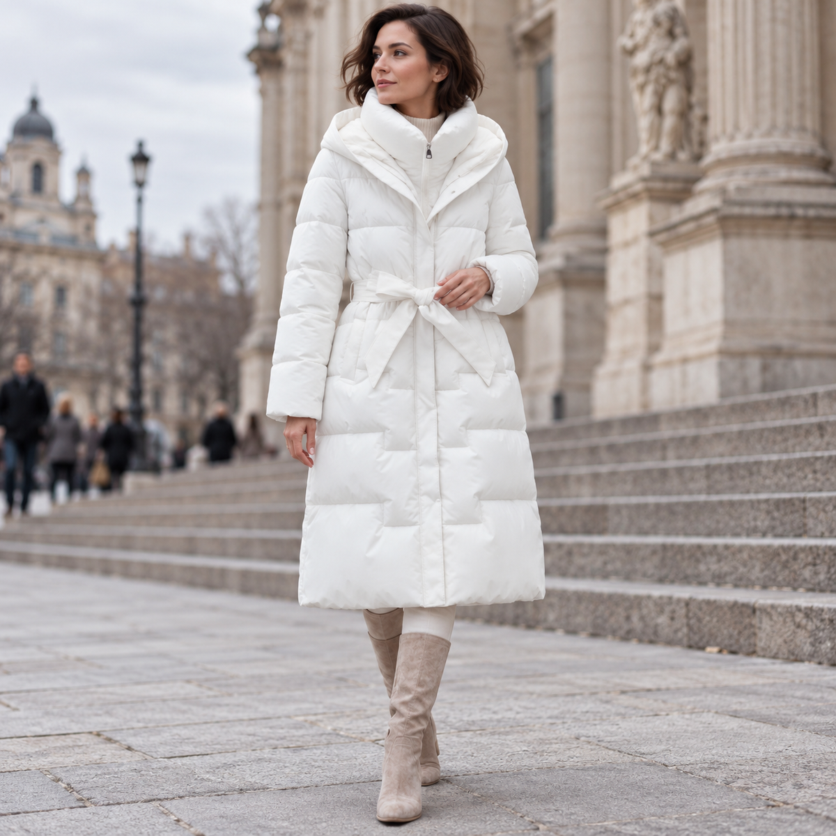 Abrigo Largo Acolchado con Capucha y Cinturón para Mujer | Cálido de Invierno