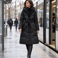 Abrigo Largo Acolchado con Capucha y Cinturón para Mujer | Cálido de Invierno
