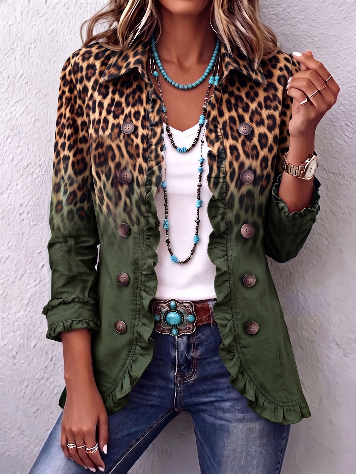 Ramona | Chaqueta de Volantes Leopardo Verde