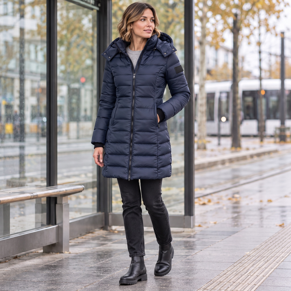 Parka Acolchada con Capucha para Mujer | Chaquetón Entallado de Invierno Midi