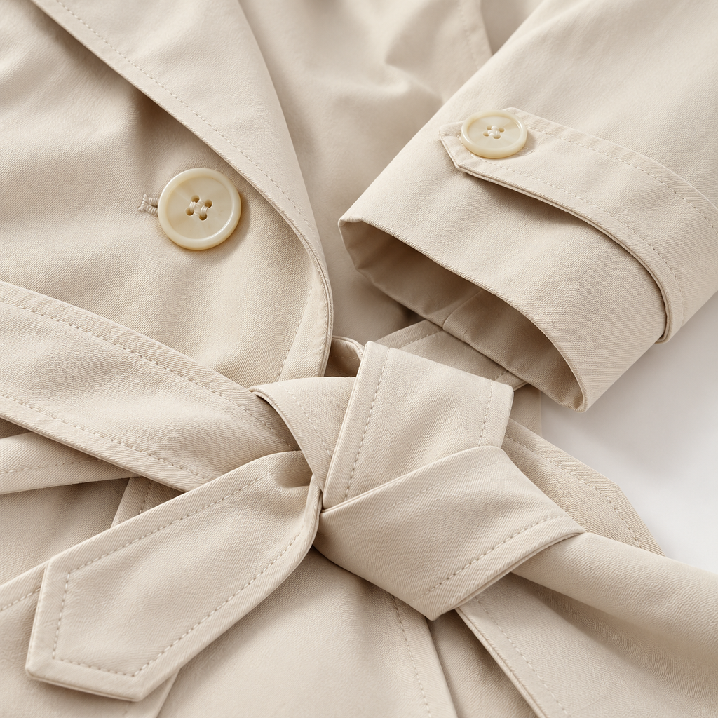 Trench Corto Cruzado para Mujer | Chaquetón de Hombros Anchos con Cordón