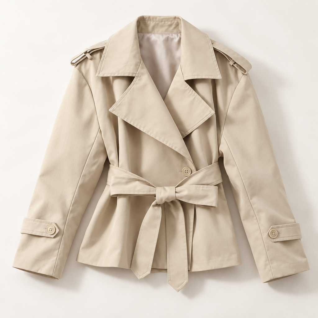 Trench Corto Cruzado para Mujer | Chaquetón de Hombros Anchos con Cordón