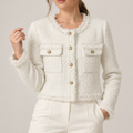 Chaqueta Tweed con Flecos para Mujer | Chaqueta Corta con Botones Dorados