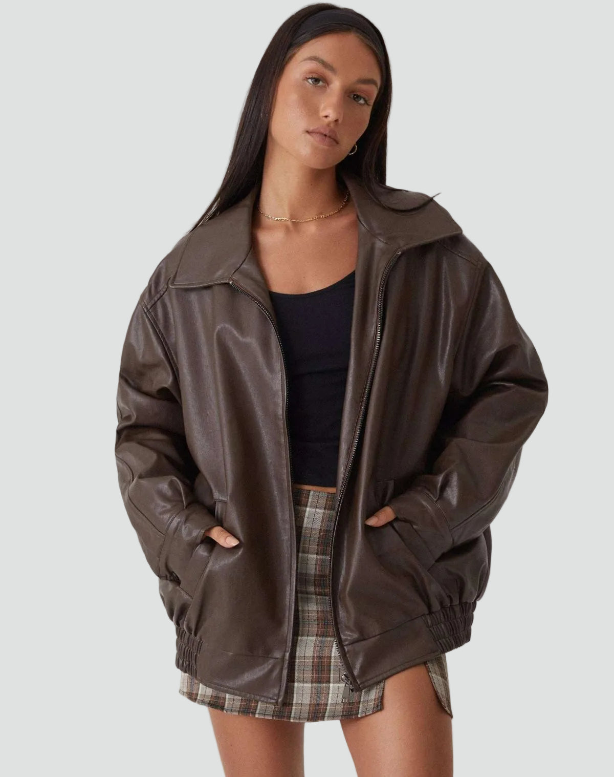 Bomber de Efecto Piel Oversize para Mujer