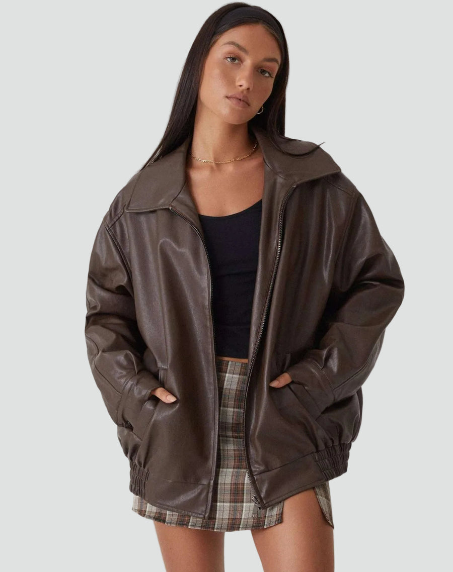 Bomber de Efecto Piel Oversize para Mujer